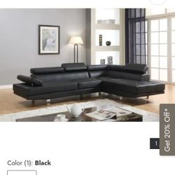 Black Faux Leather Sectional Couch