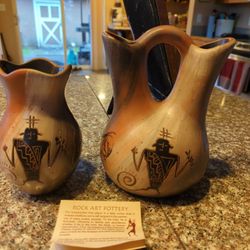 Navajo Pottery With A Hand Drawn Picture Of Chief Joseph