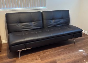 Black Faux Leather Futon Sofa