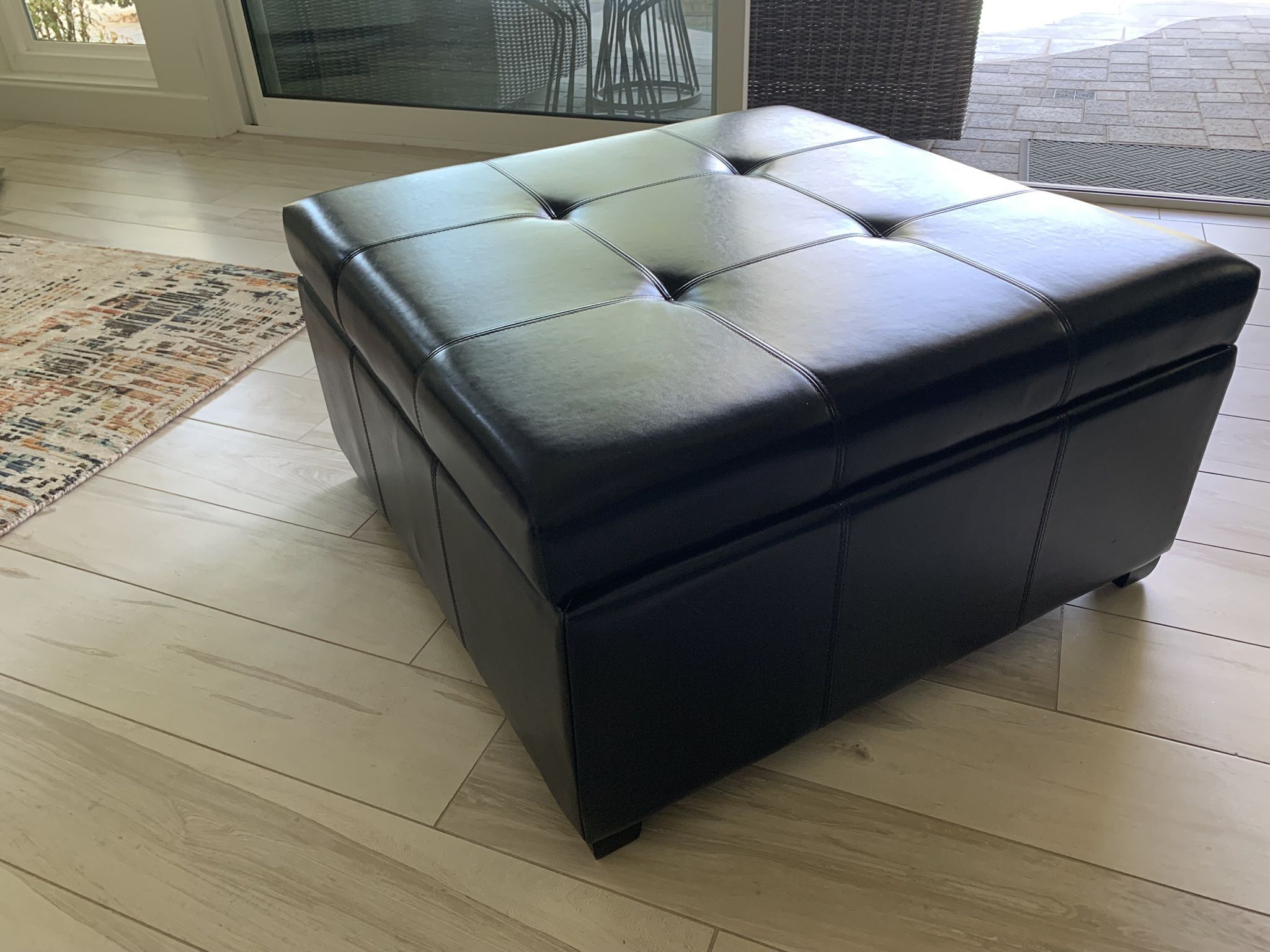 Black Leather Ottoman- NEW!