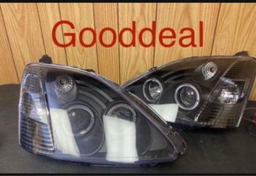 #OH19 2002-2003 Honda ep3 Civic Si Hatchback 3DR Models Only Black Halo LED Headlight Pair Lights Lamp