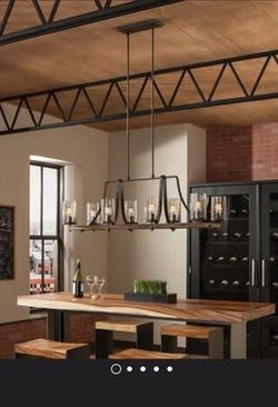 Industrial Farmhouse Chandelier 8-Light Wood Metal Pendant
