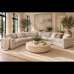 “RESTORATION HARDWARE HUGE 3-PIECE CURVED SECTIONAL – PROFESSIONALLY CLEANED” 