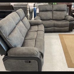 Black Gray Woodsway 2 Piece Reclining Sofa Loveseat ~ Living Room / Brand New / Fastest Delivery 🚚 