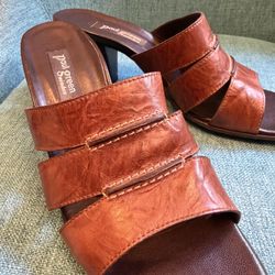 Paul Green München Leather Slides US Size 6.5 - Cognac Brown - Handmade in Austria