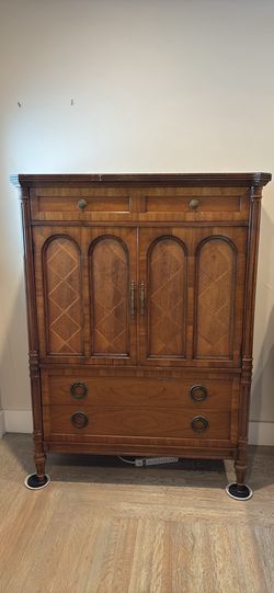 Wood Cabinet Dresser 3 Drawers Double Hinged Doors Brown Traditional 40x58