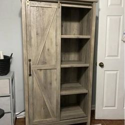 Modern Farmhouse Bookcase Storage Cabinet Rustic White Finish