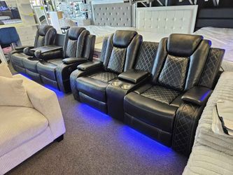 2PC Power recliner sofa set Black Breathing leather