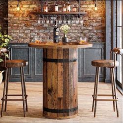 Tribesigns Brown 39.37 in. H Round Wood Bar Table Seats 2, Bar Height Table, Bistro Pub Table for Kitchen, Living Room, Small Space Table only Brand n