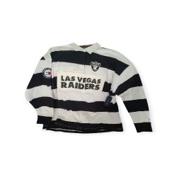 Women Las Vegas Raiders Tommy Hilfiger Black/White Varsity Stripe Rugby Long Sleeve Polo