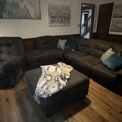 Dark Gray Sectional Sofa with Ottoman and Recliner