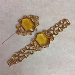 Vintage “Brooks” Stamped Pin and Bracelet