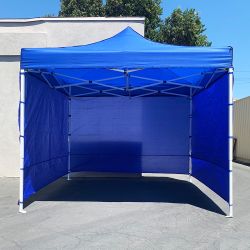$129 (New) Heavy duty white 10x10 ft canopy with 3 sidewalls ez popup outdoor gazebo, carry bag