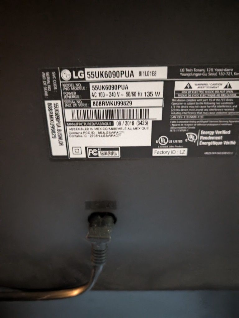 Barely Used 55 Inch TV LG 4k Smart TV