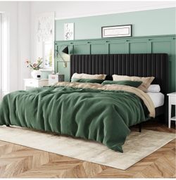 Black Upholstered Bed Frame with Tall Headboard