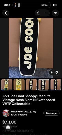 1971 Joe Cool Snoopy Peanuts Vintage Nash Slam N Skateboard VHTF