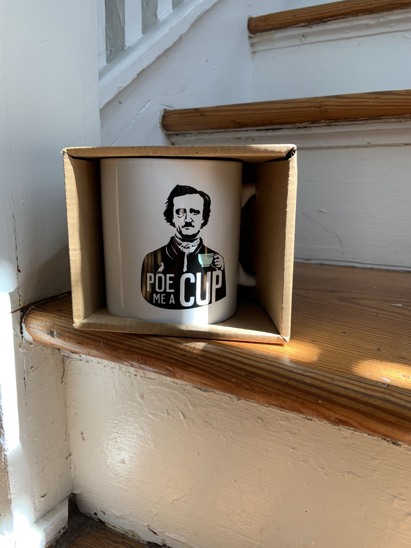 Coffee cup Edgar Allen Poe poetry book read