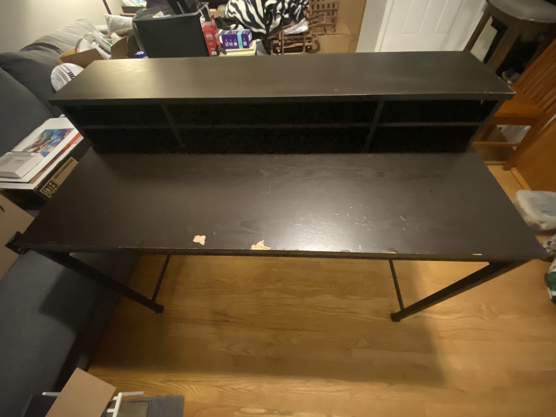 Black Desk with Built-In Storage Cubbies