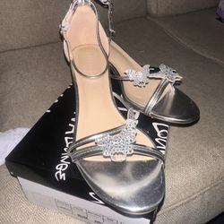 Silver Butterfly Low Heels