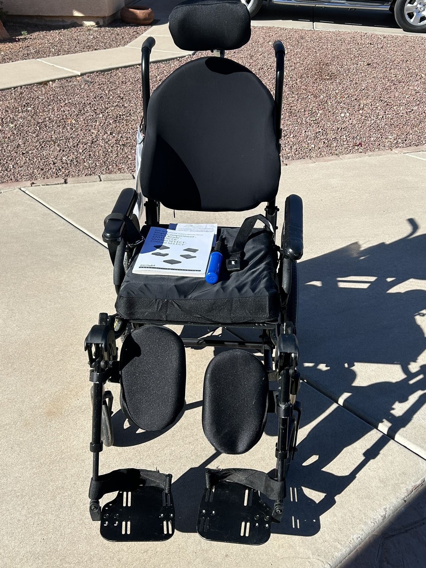 Jay “3” Black Manual wheelchair. 6 mos. old. Excellent Condition. Multiple positions for chair & foot rests. ROHO cushion (valued at $700) Included. 