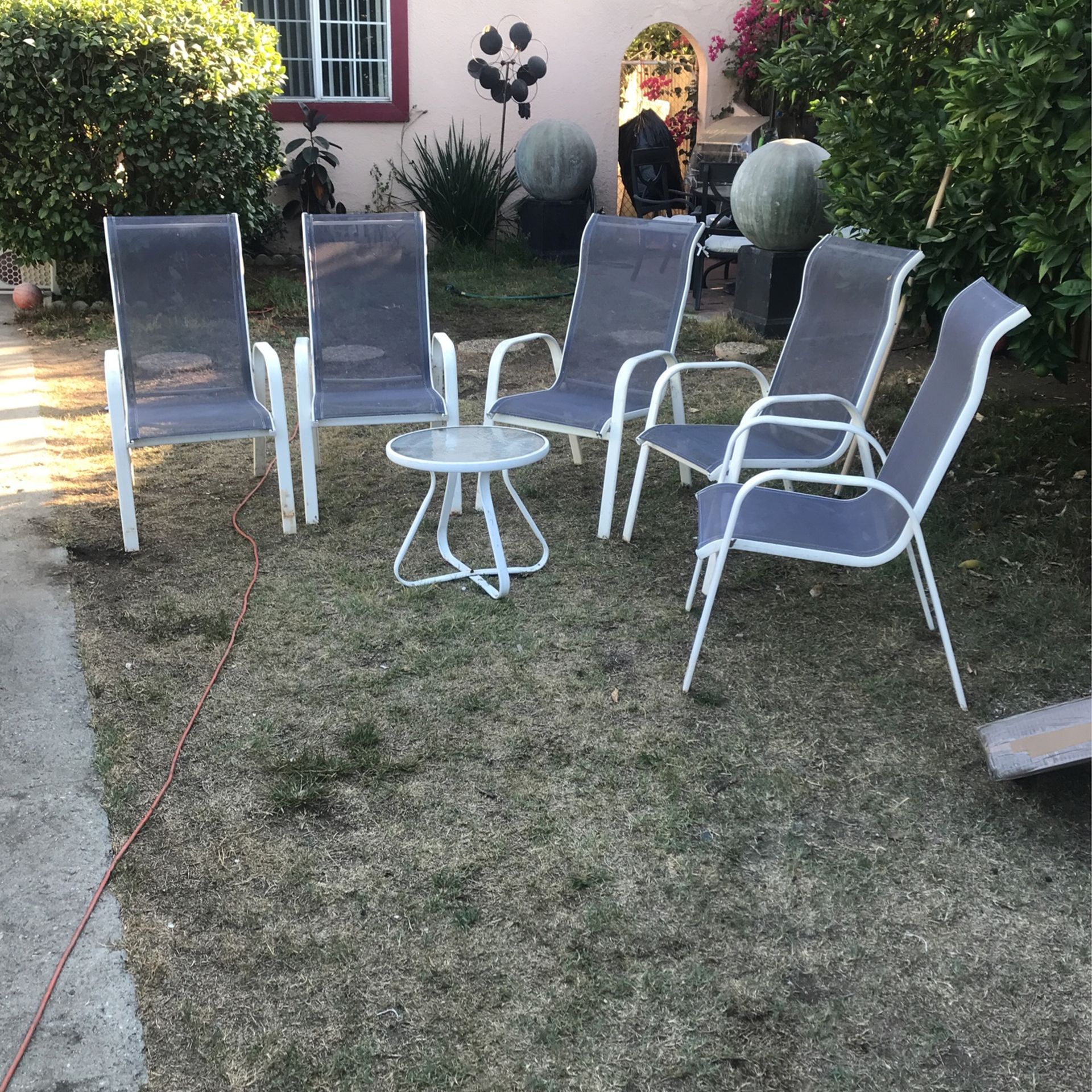 Outdoor Set Five Chairs And Small Table Good Condition 