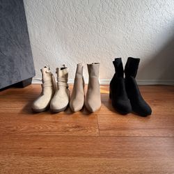 Used Once: 2 Pairs of Beige Boots & 1 Pair of Black Boots 