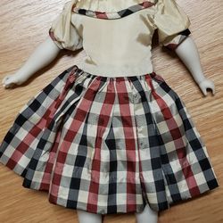 plaid dress Porcelain hair doll vintage