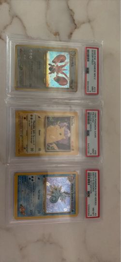 Vintage Graded Pokémon Lot – Japanese Scizor Holo PSA 9 + Base Set Pikachu Yellow Cheeks PSA 9 + Gym Heroes Misty’s Seadra 1st Edition Holo PSA 8