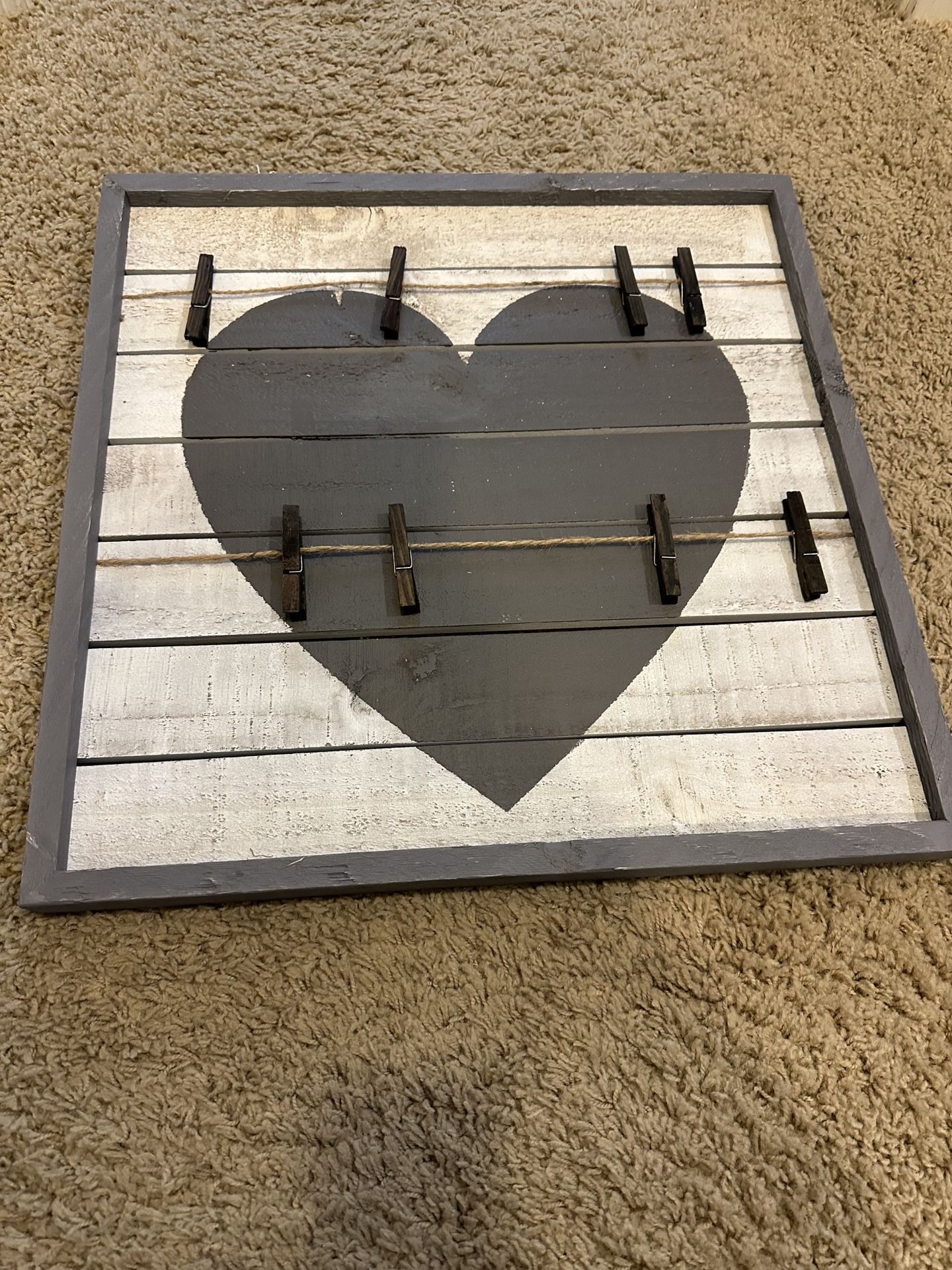 Rustic grey and white heart photo holder. Originally from Nordstrom rack 