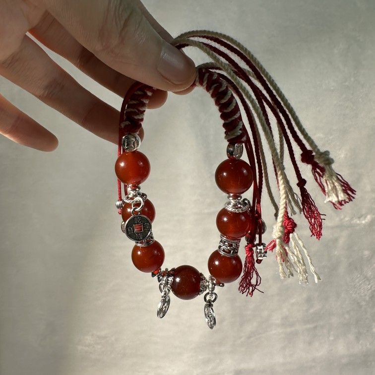 Handmade Red Agate Energy Bracelet – Lucky Protection Cord, Spiritual Healing Jewelry