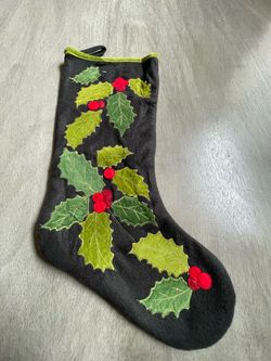 Black Christmas Stocking with Holly Design