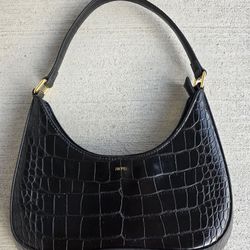 JW PEI Black Croc Embossed Shoulder Bag – Vegan Leather – Gold Hardware