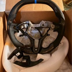 Hyundai Elantra N flat top and bottom carbon fiber steering wheel, with carbon paddles