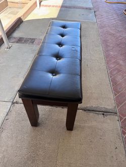 Tufted Faux Leather Bench with Wood Legs