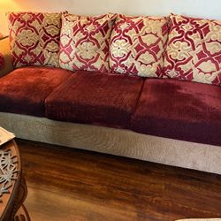 Comfy Red/Beige 3 Cushion Couch!