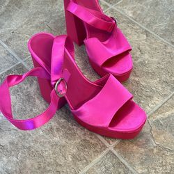 SATIN HOT PINK HIGH HEELS 