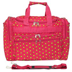 16” Carry On Duffle Bag w/ Shoulder Strap - Fuchsia Lime Dot