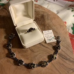 Sterling Golden Tine Black Spinel Set 