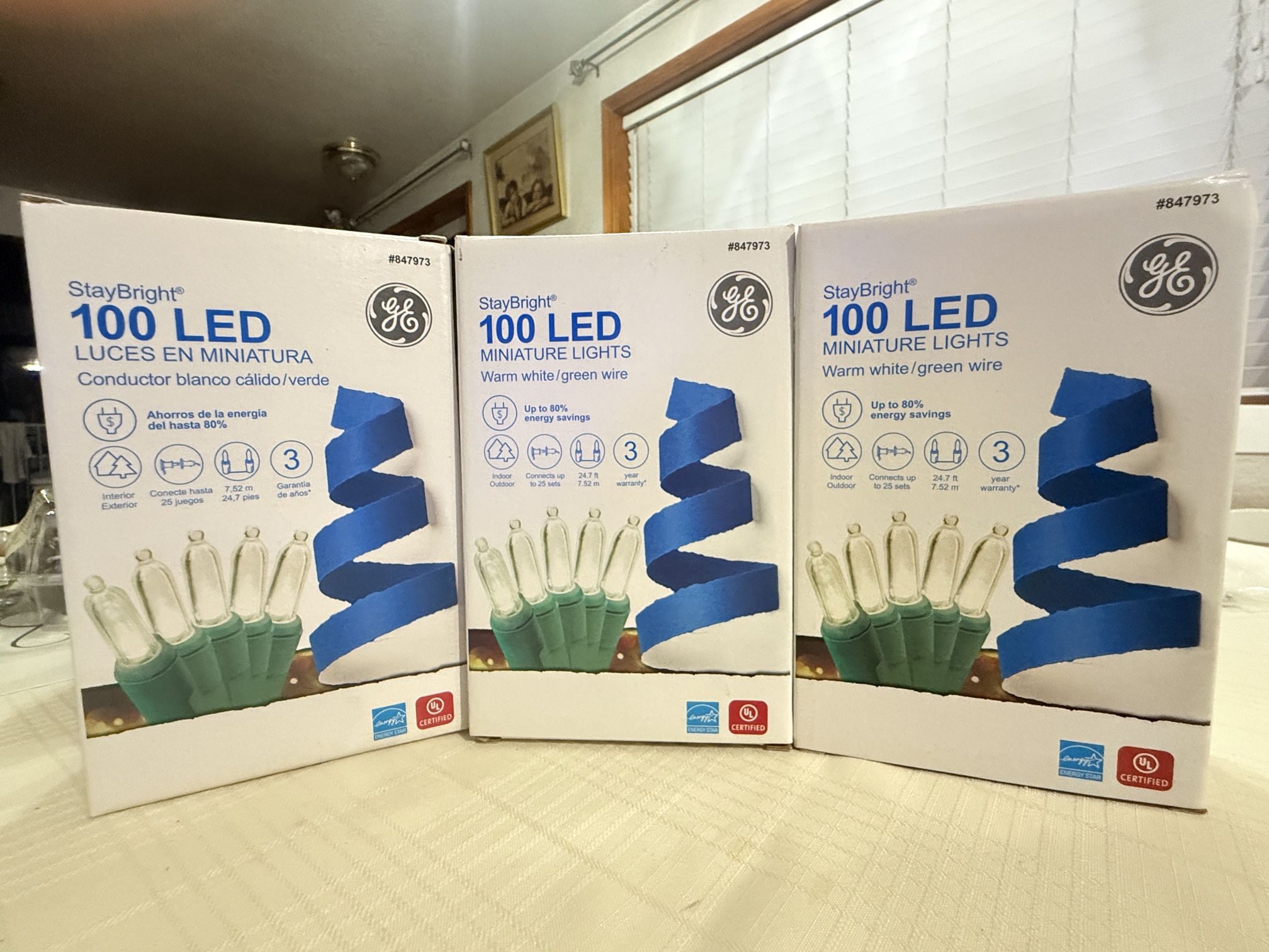 Set Of 3 Boxes Christmas Miniature Lights, White/warm 100 Count, New