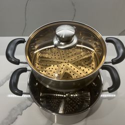 Stainless Steel Steamer Pot with Lid – Great for Dumplings & Veggies