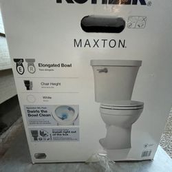 Kohler Maxton 2 piece Elongated Toilet – Chair Height, 1.28 GPF. Check the description and photos.
