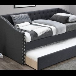 Twin Twin Size Grey Trundle Bed With Ortho Mattress 