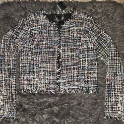 NWT Forever 21 Tweed Pink/Blk/Blue Plaid Jacket sz M, never worn in perfect condition 