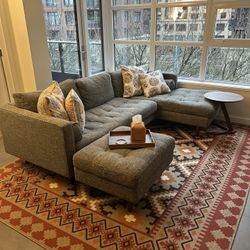 Article Sven 100" Tufted Right Sectional - Gray Plus 30” Ottoman