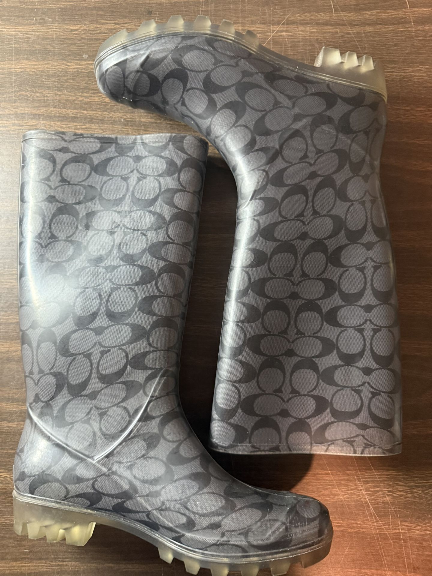 Coach Women's Gray Black Monogram Rain Boots Size 9