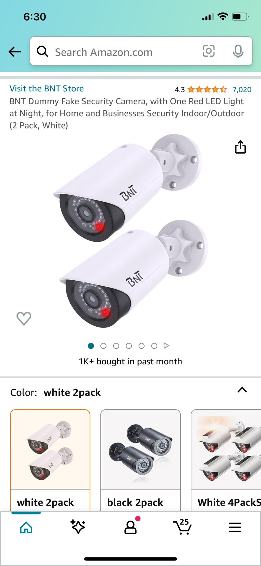 BNT Dummy Fake Security Camera, with One Red LED Light at Night, for Home and Businesses Security Indoor/Outdoor (2 Pack, White)