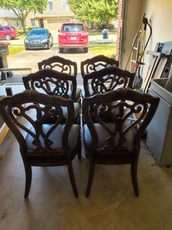 Set of 6 Dark Wood Dining Chairs