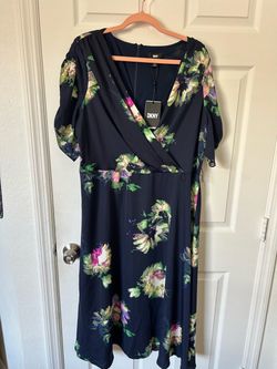 DKNY Floral V-Neck Midi Dress Size 16W