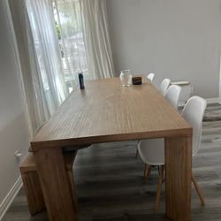 Solid Wood Dining Table + Bench – Modern Minimalist