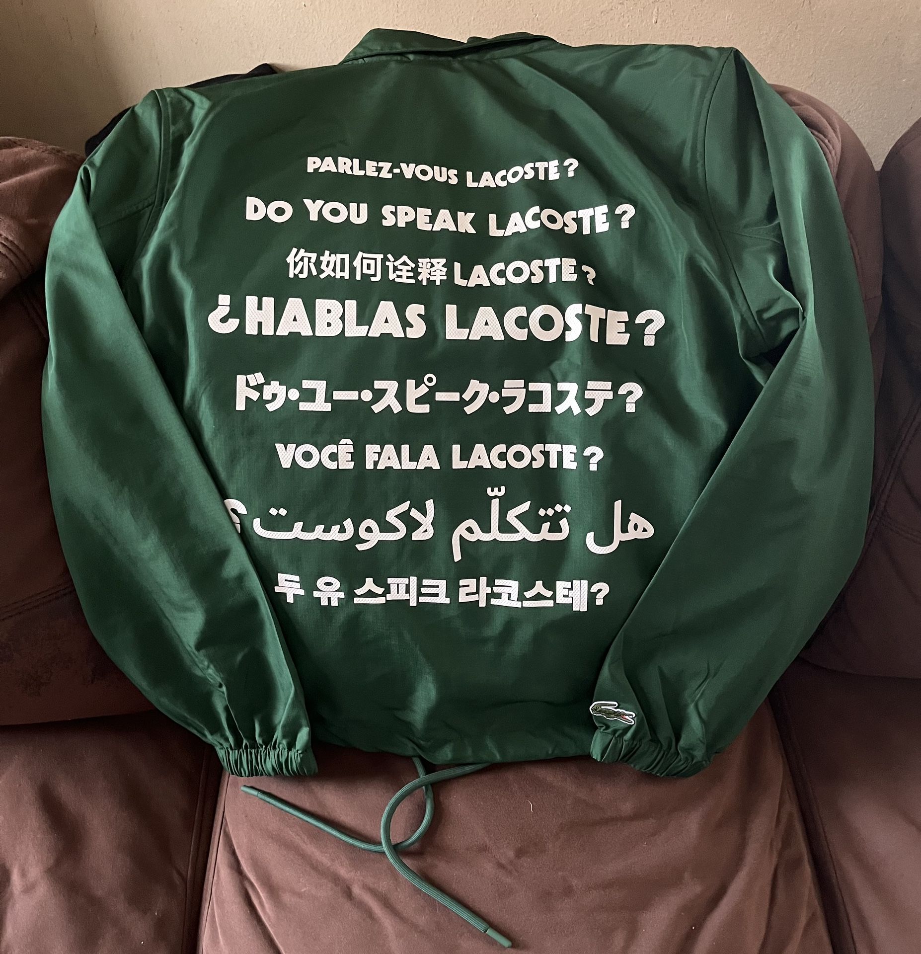 Lacoste Green Jacket /Multi-Language Print XXS(Fits Like a Small) Orig.$210 UNISEX